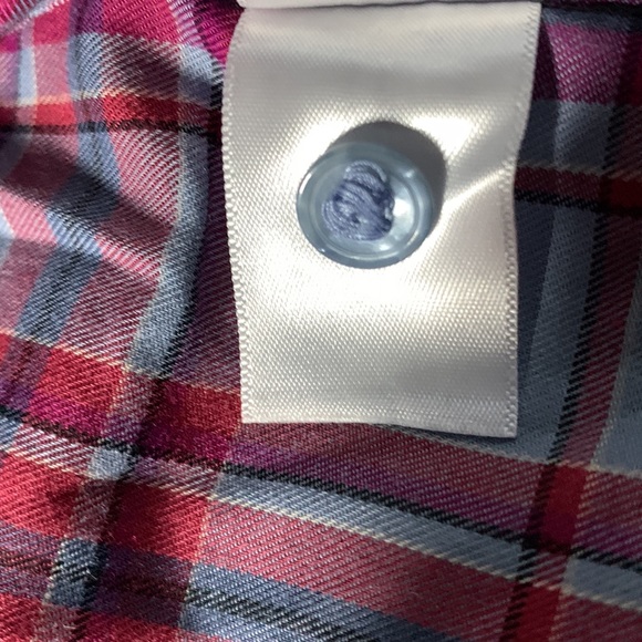 Coldwater Creek plaid, long sleeve,button-up shirt.  Blue, purple, red. Size L. - Picture 7 of 7